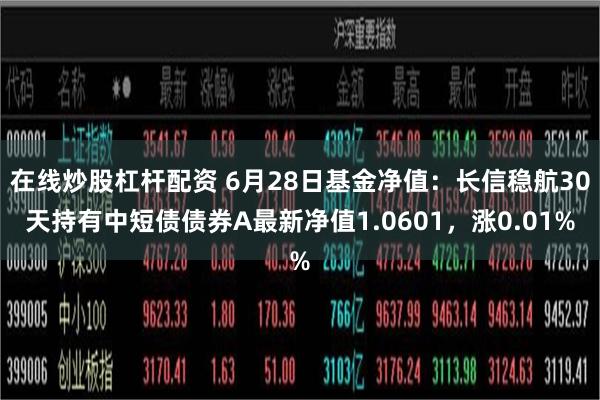 在线炒股杠杆配资 6月28日基金净值：长信稳航30天持有中短债债券A最新净值1.0601，涨0.01%